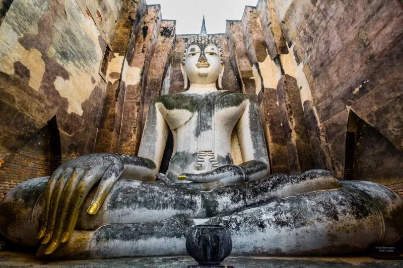 ancient heritage huge buddha in Sukhothai historical park